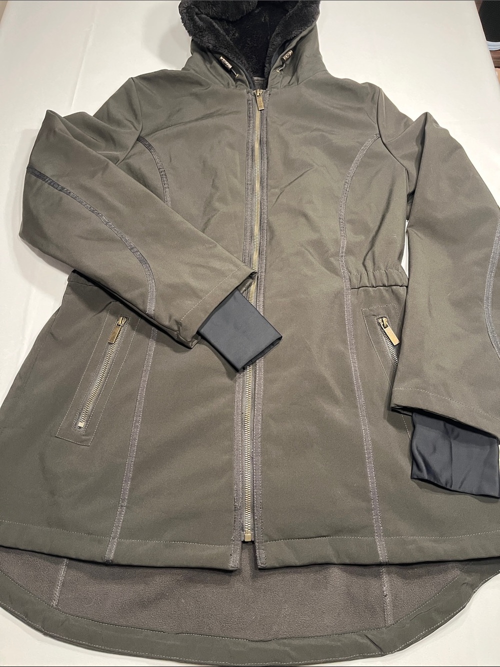 French Connection Women’s‎ Black Softshell Jacket Removable Hood Fleece Lined L